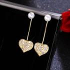 925 Sterling Silver Rhinestone Heart Dangle Earring 1 Pair - E487 - Gold - One Size