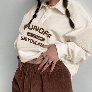 Long Sleeve Collared Lettering Sweatshirt