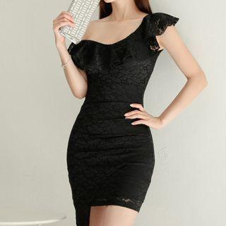 Cap-sleeve Ruffle Mini Sheath Lace Dress