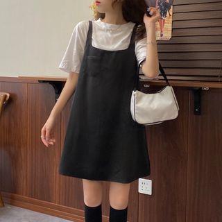 Short-sleeve Plain T-shirt / Plain Pinafore Dress