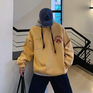 Long-sleeve Printed Color Block Hoodie