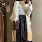 Plain Cable Knit Long Cardigan Almond - One Size