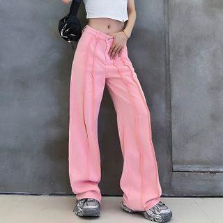 Low Waist Fringed Trim Wide Leg Pants
