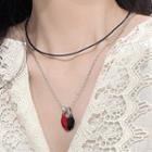 Heart Pendant Layered Necklace Set Of 2 - Red & Black - One Size