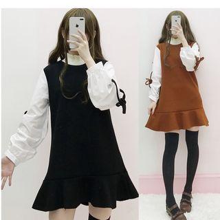 Bow Detail High Neck Long-sleeve A-line Dress