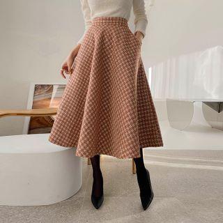 Patterned Tweed Flared Long Skirt