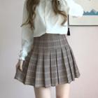 Tie-waist Plaid Pleated A-line Skirt