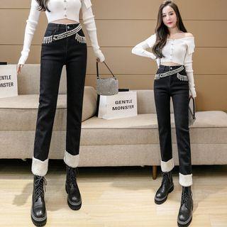 Faux Pearl Straight Leg Cropped Jeans