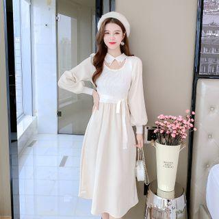 Long-sleeve Cutout Tie-waist A-line Dress
