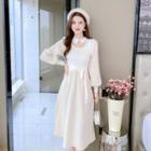 Long-sleeve Cutout Tie-waist A-line Dress