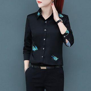 Bird Print Chiffon Shirt