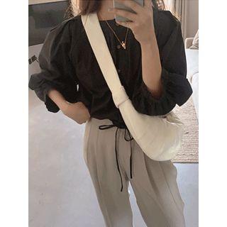 Puff-sleeve Drawstring-waist Blouse