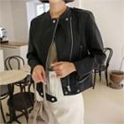 Crew-neck Faux-leather Rider Jacket
