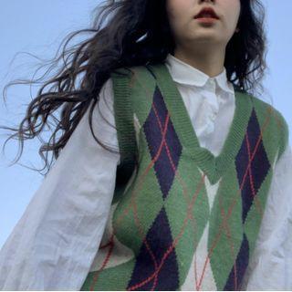 Argyle Sweater Vest Vest - Green - One Size