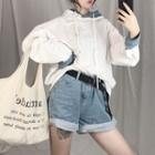 Mock Two-piece Denim Panel Hoodie