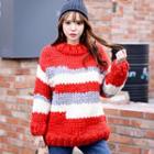 Color-block Wool Blend Chunky-knit Sweater