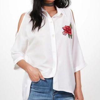 Short-sleeve Embroidered Cutout Shirt
