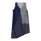 Sleeveless Color Block A-line Dress Sapphire Blue - One Size