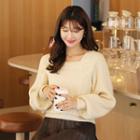 Square-neck Bishop-sleeve Cable-knit Top