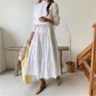 Mock-neck Tie-waist Tiered Dress