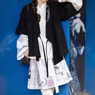 Traditional Set: Long-sleeve Plain Top + Embroidered Jacket + Pleated Wrap Skirt