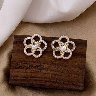 Rhinestone Faux Pearl Flower Earring E3187 - As Shown In Figure - One Size