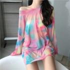 Long-sleeve Tie-dye T-shirt Pink - One Size