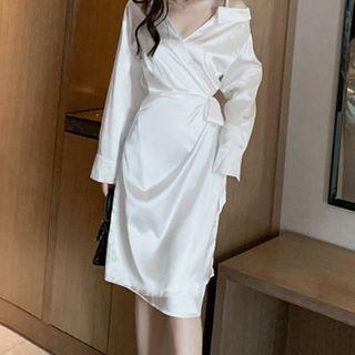 Faux Pearl Cold-shoulder Shift Dress