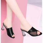 Mesh Panel Chunky-heel Slide Sandals