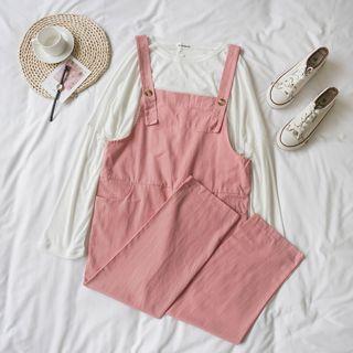 Long-sleeve Plain T-shirt / Wide-leg Jumper Pants
