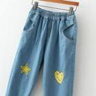 Star Embroidered Band Waist Jeans