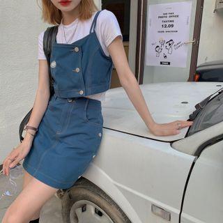 Set: Denim Button-up Camisole Top + Mini Skirt