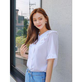 Plus Size Sailor-collar Laced Frilled Blouse