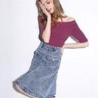 Denim A-line Midi Skirt