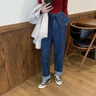 Detachable Pouch Straight-cut Jeans