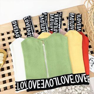 Lettering Zip-up Knit Camisole Top
