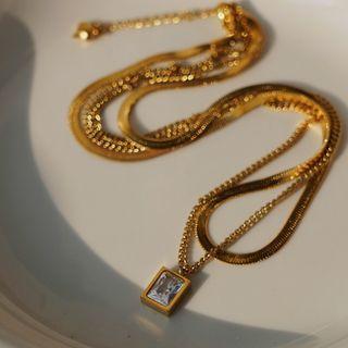 Set: Cz Necklace + Snake Chain Necklace Gold - One Size
