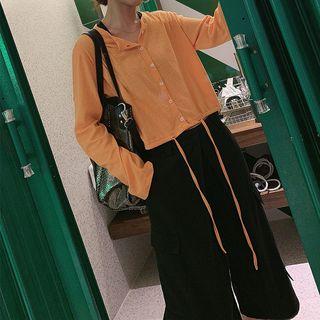 Round-neck Drawstring Plain Cardigan