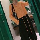 Round-neck Drawstring Plain Cardigan