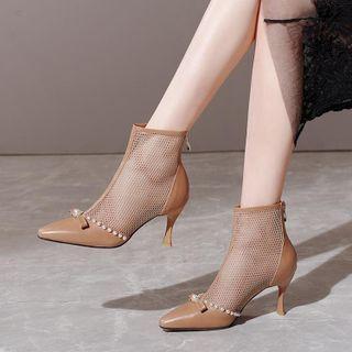 Pointy-toe Mesh Panel Stiletto Heel Short Boots