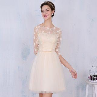 Mesh Panel A-line Bridesmaid Dress