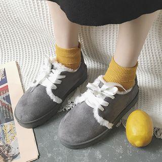 Platform Furry-trim Lace-up Shoes