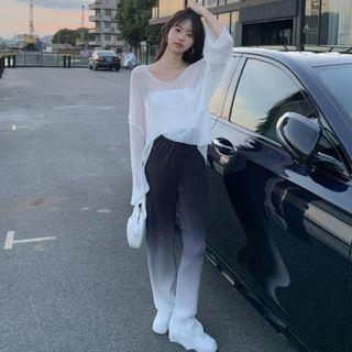 Loose-fit Sheer Knit Top / Gradient Wide-leg Pants