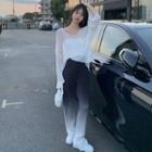 Loose-fit Sheer Knit Top / Gradient Wide-leg Pants