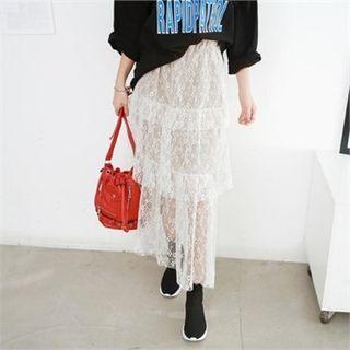 Lace-overlay Maxi Tiered Skirt