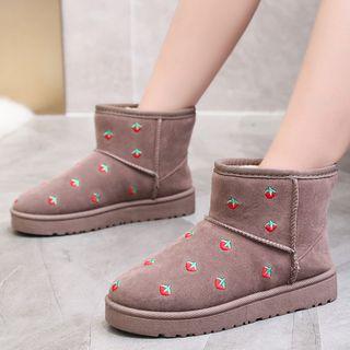 Strawberry Embroidered Short Snow Boots