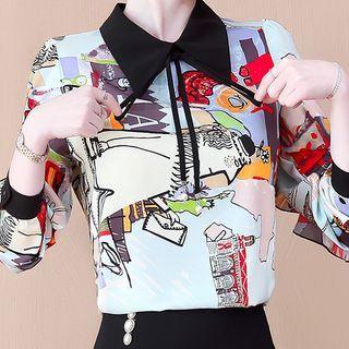 Print Ruffled Chiffon Shirt