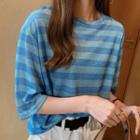 Glitter Striped Elbow-sleeve T-shirt
