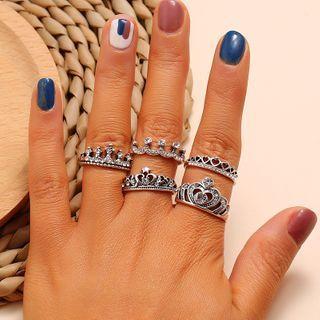 Set: Retro Alloy Ring (assorted Designs) Set - Silver - One Size