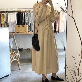 Long-sleeve Crinkled Midi Dress As Shown In Figure - One Size